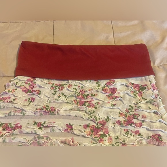 Wine and Cream lined Stretch fabric Flamenco skirt handmade in Spain size M - Picture 2 of 4